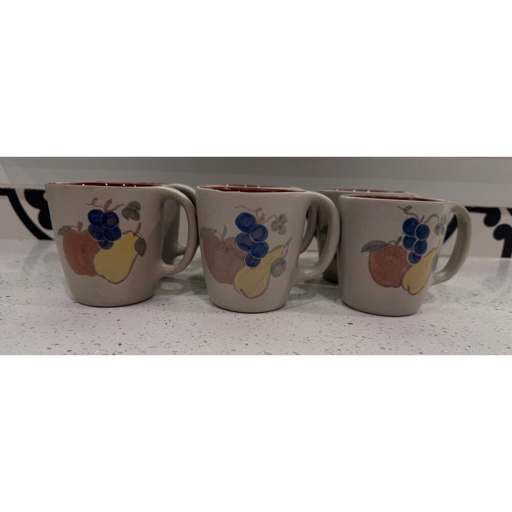 Lot of 6 Chatham Pottery Coffee Mugs - Country Harvest Fruit Pattern